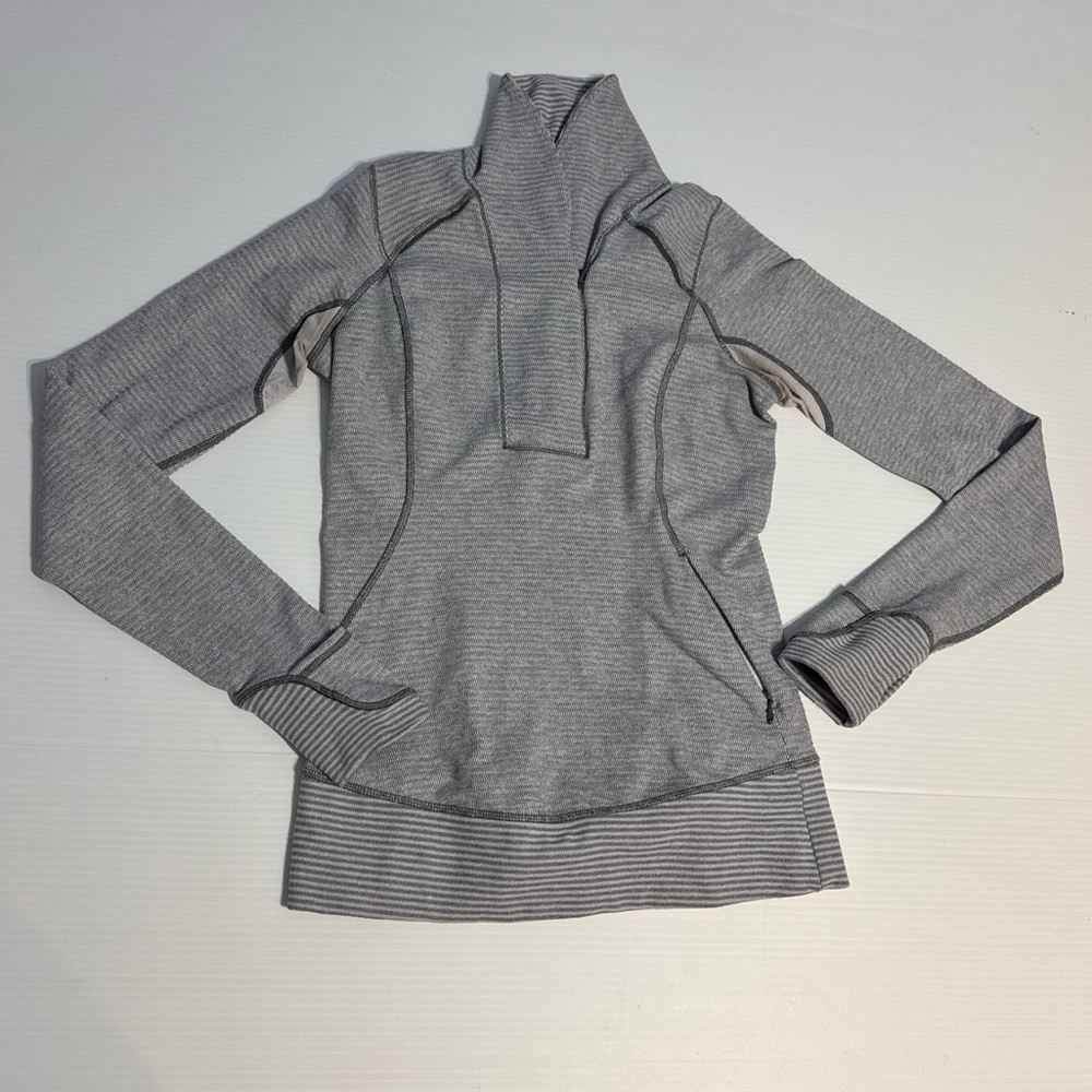 Lululemon Think Fast Pullover Jacket Gray Heather Slate Stripe Zip Neck top 6